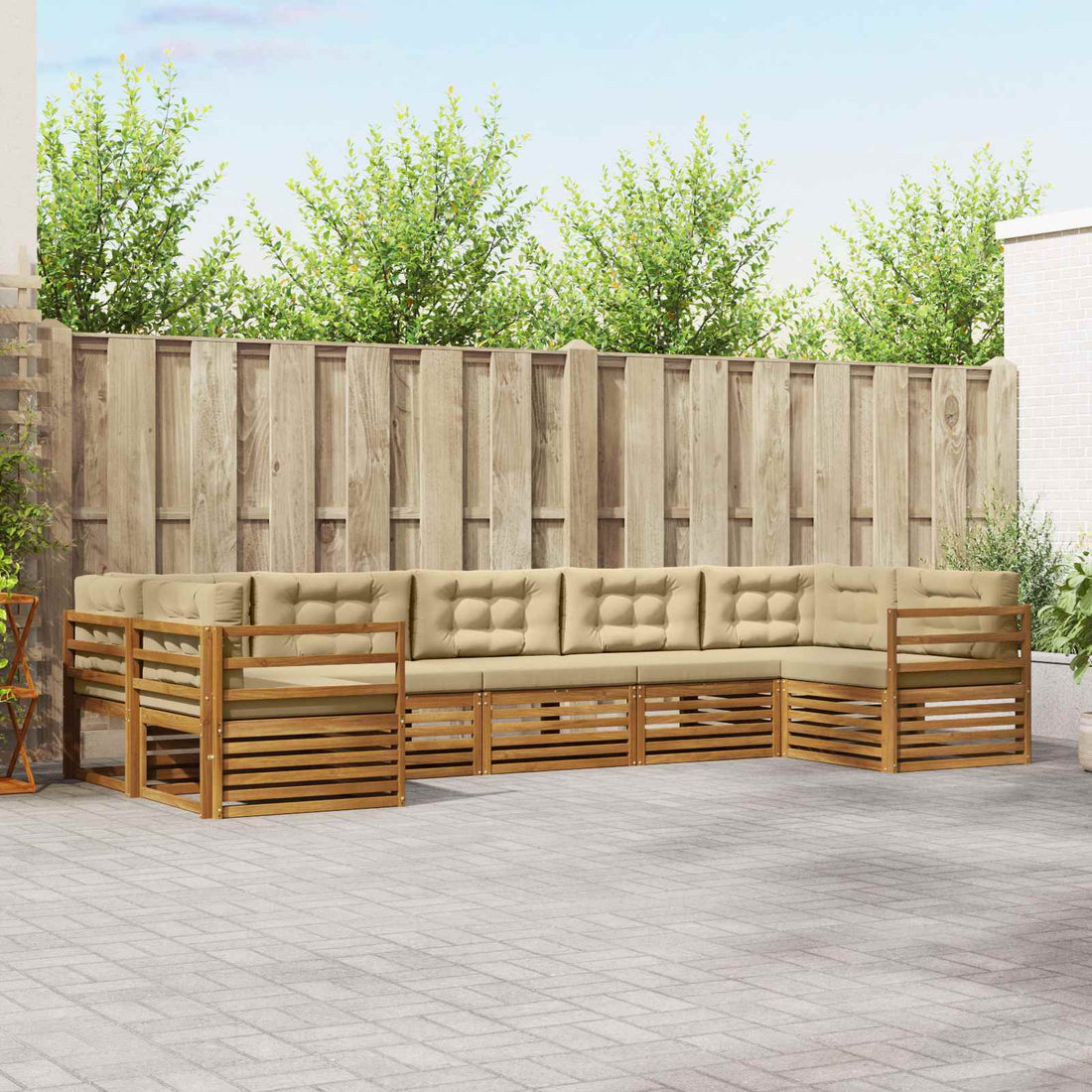 vidaXL Conjunto de sofás de exterior 7 uds. Natural y Beige