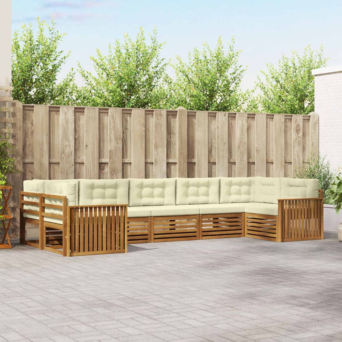 vidaXL Conjunto de sofás de exterior 7 uds. Natural y Crema