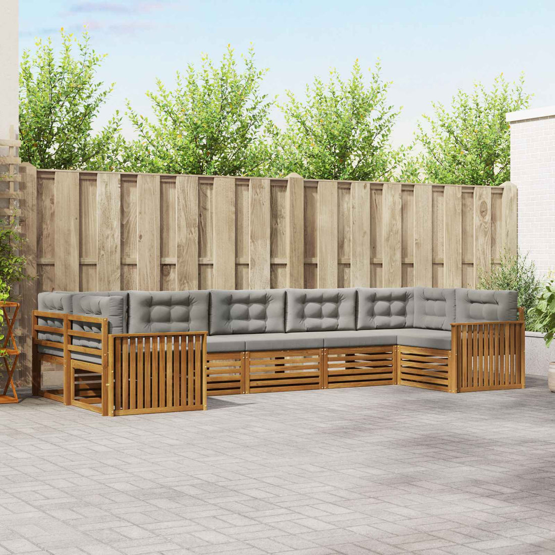 vidaXL Conjunto de sofás de exterior 7 uds. Gris Natural y Claro