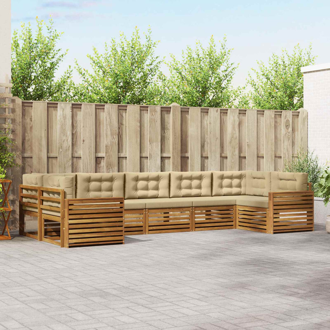 vidaXL Conjunto de sofás de exterior 7 uds. Natural y Beige