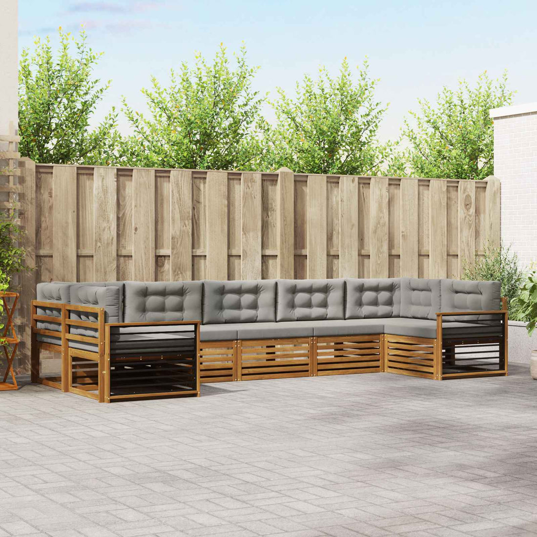 vidaXL Conjunto de sofás de exterior 7 uds. Gris Natural y Claro