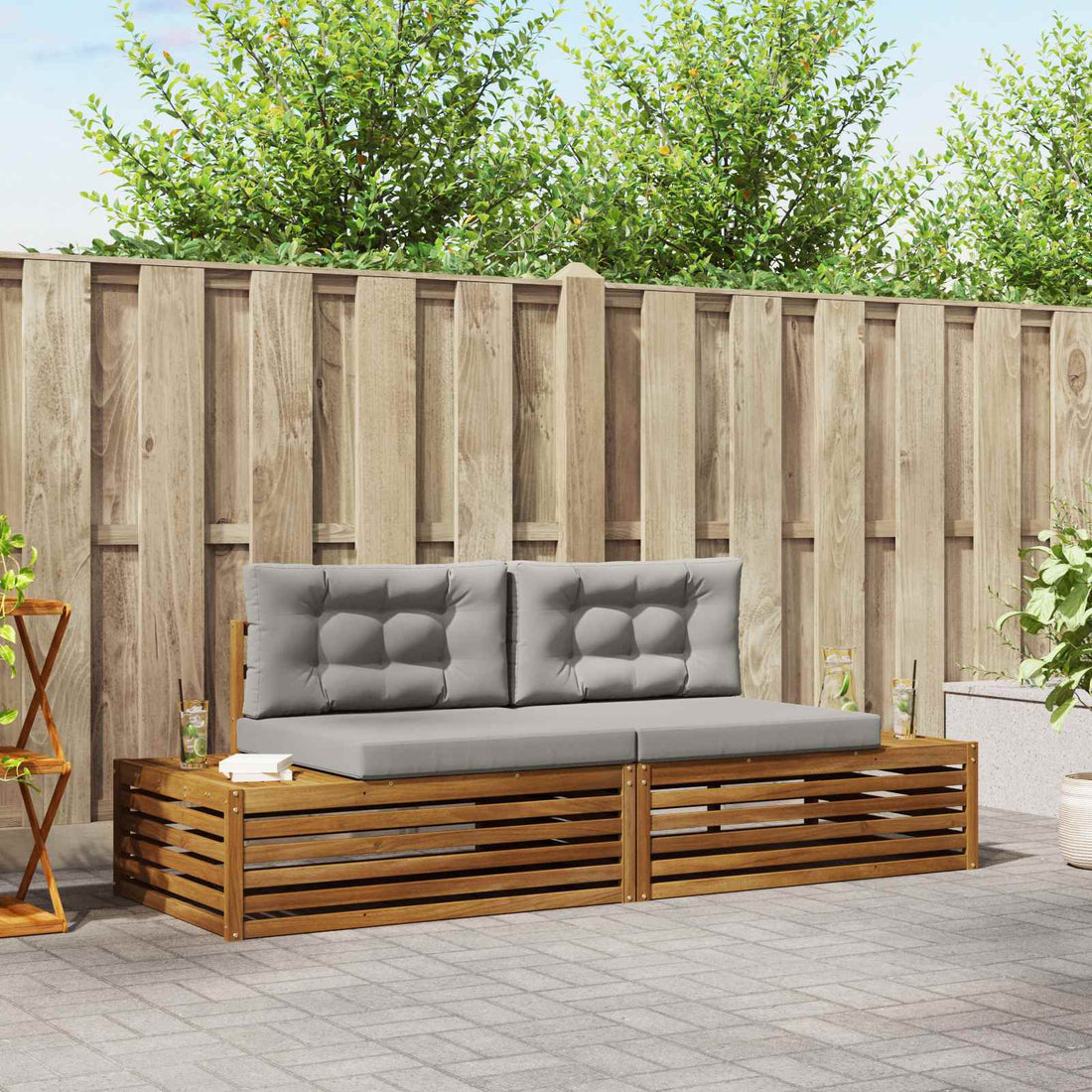 vidaXL 2 uds. Conjunto de sofás de exterior Gris Natural y Claro