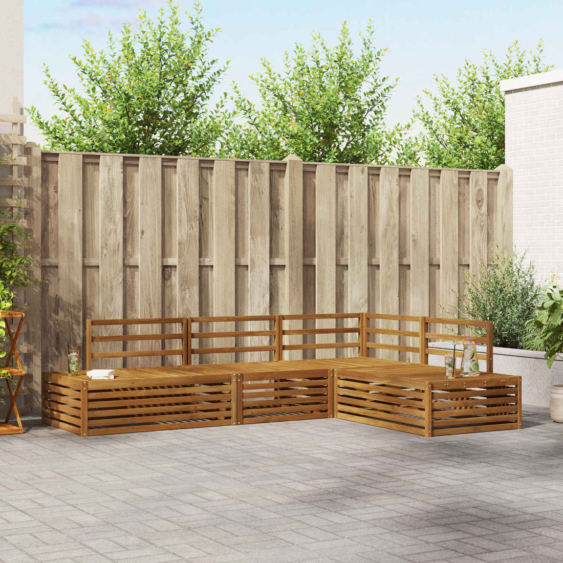vidaXL 5 uds. Conjunto de sofás de exterior Madera de Acacia Sólida