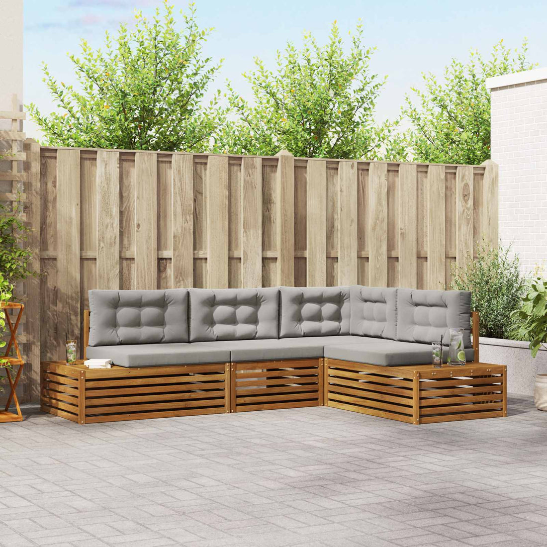 vidaXL 5 uds. Conjunto de sofás de exterior Gris Natural y Claro