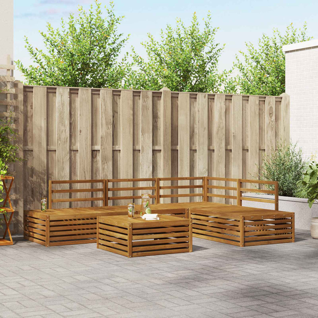 vidaXL Conjunto de sofás de exterior 5 Pieza Natural