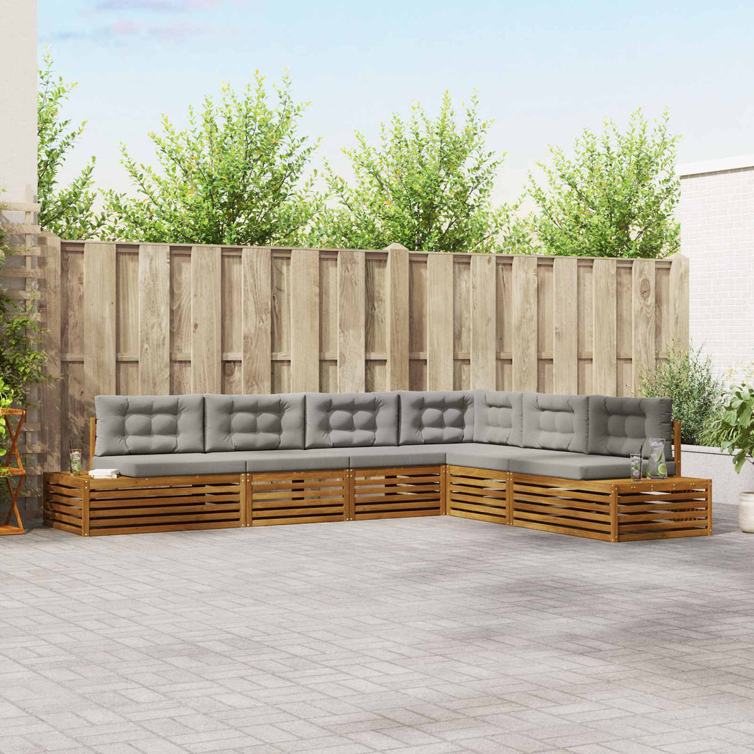 vidaXL 7 uds. Conjunto de sofás de exterior Gris Natural y Claro
