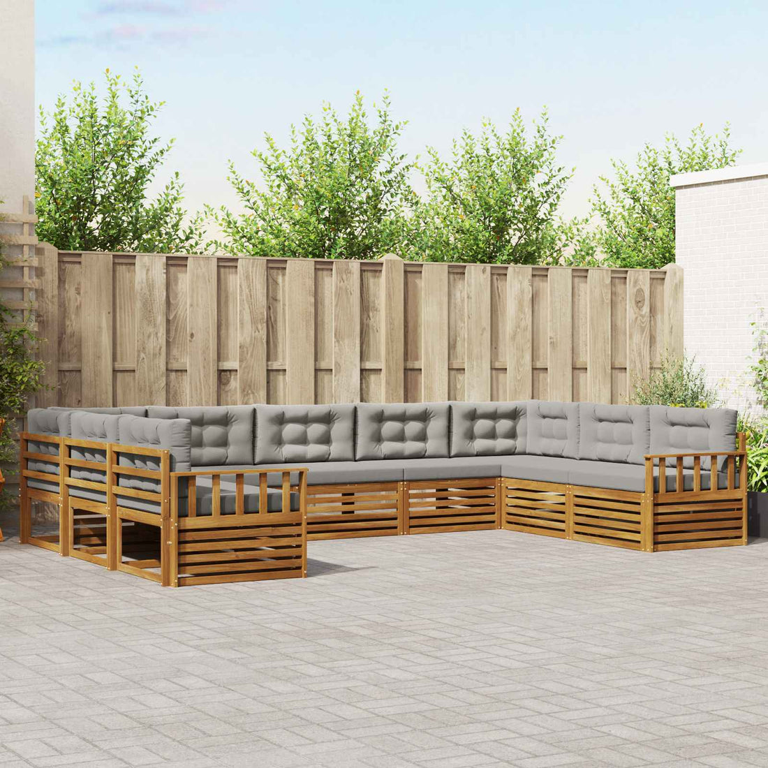 vidaXL Conjunto de sofás de exterior 9 uds. Gris Natural y Claro