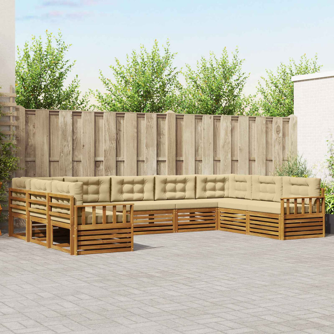 vidaXL Conjunto de sofás de exterior 9 uds. Natural y Beige