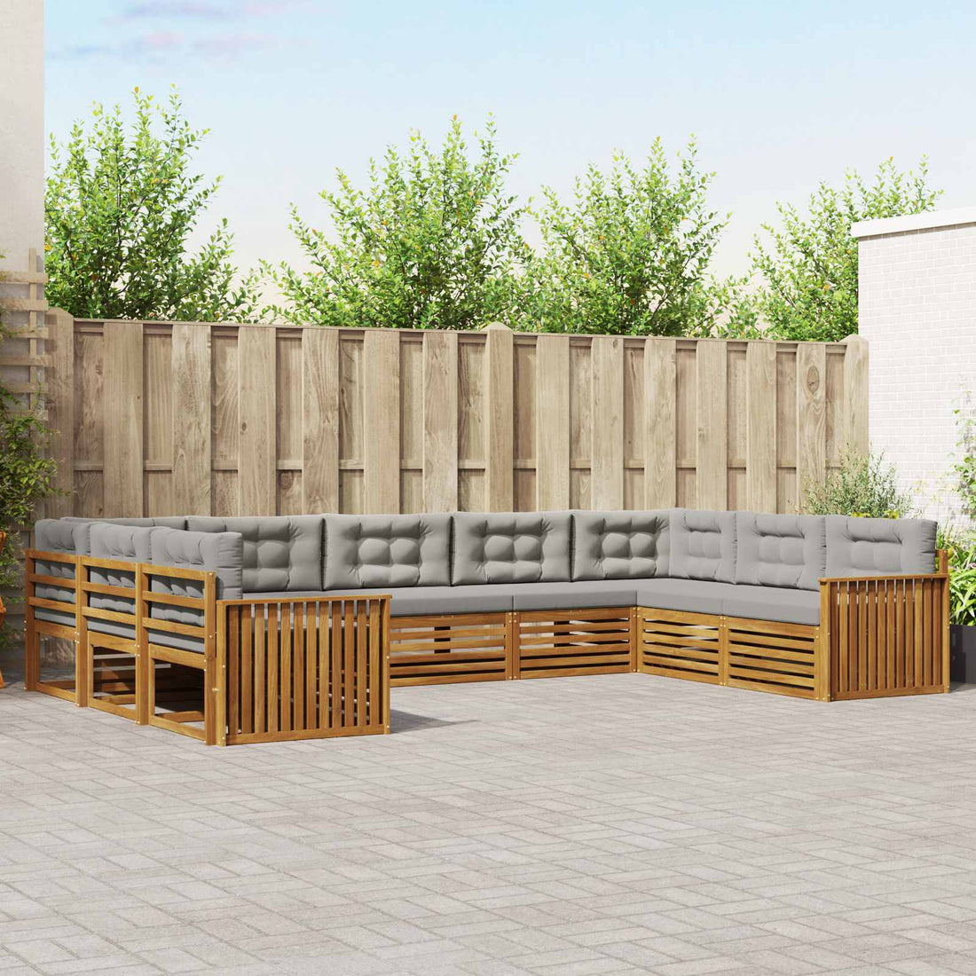 vidaXL Conjunto de sofás de exterior 9 uds. Gris Natural y Claro