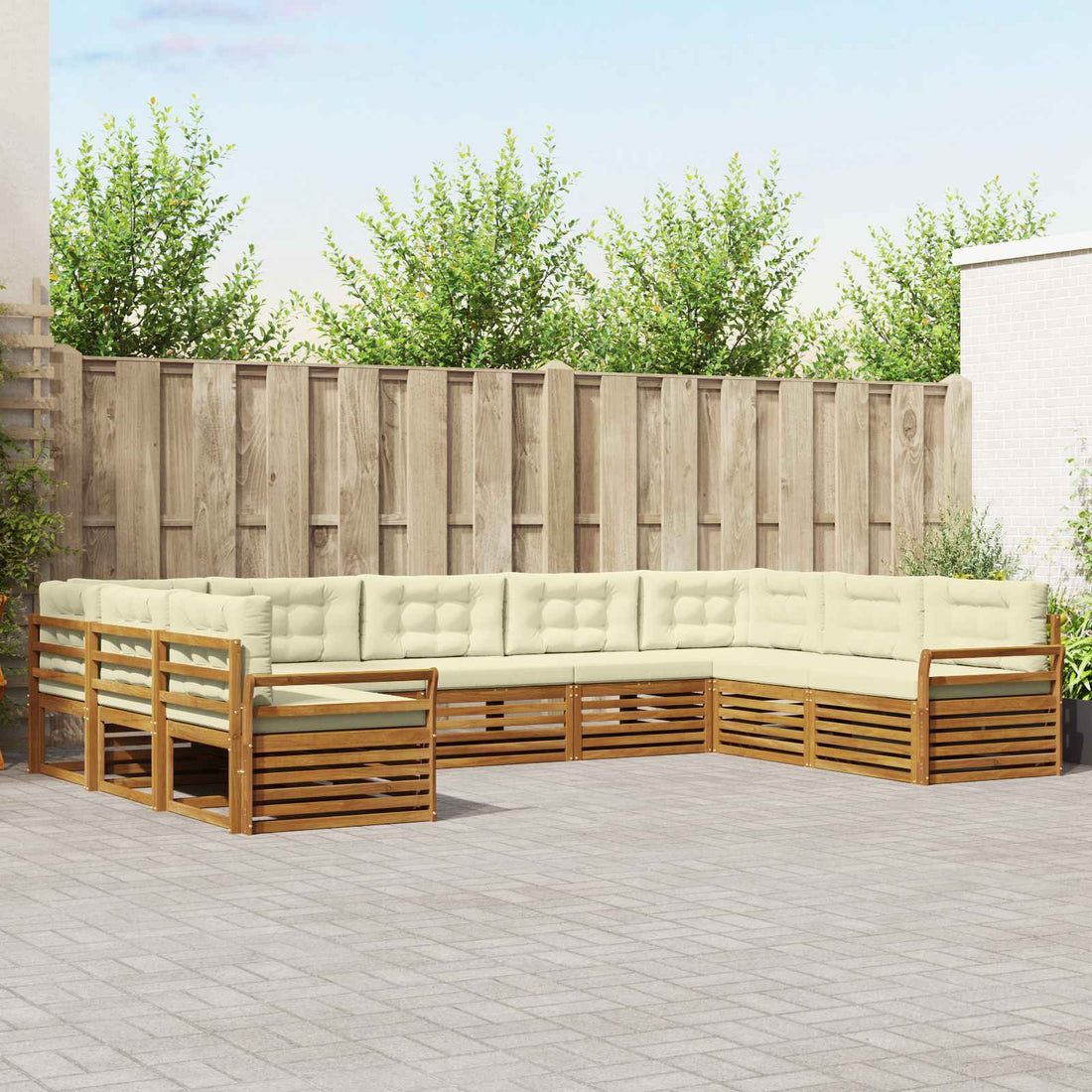 vidaXL Conjunto de sofás de exterior 9 uds. Natural y Crema