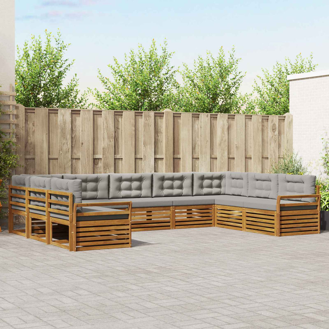 vidaXL Conjunto de sofás de exterior 9 uds. Gris Natural y Claro
