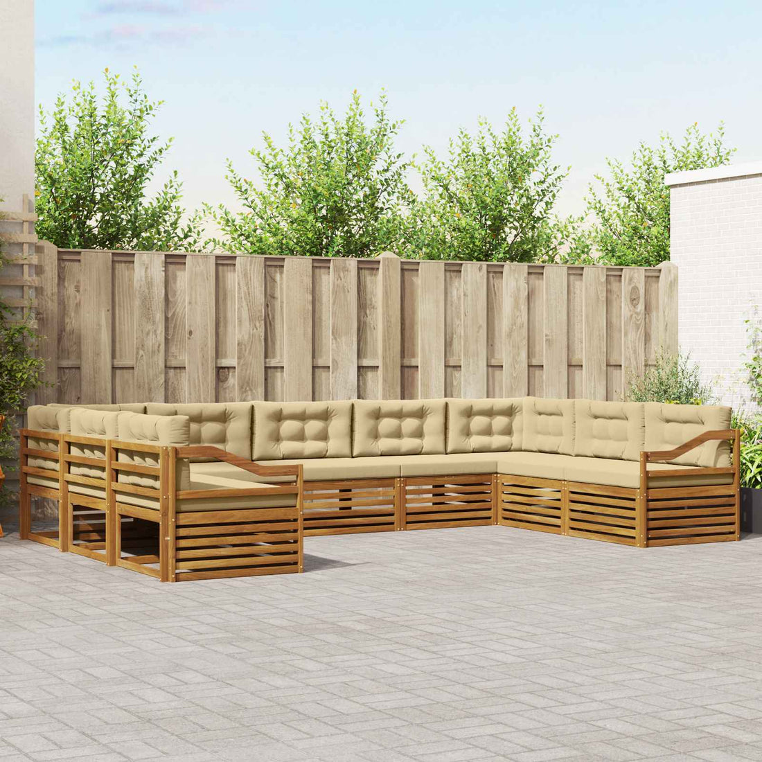 vidaXL Conjunto de sofás de exterior 9 uds. Natural y Beige