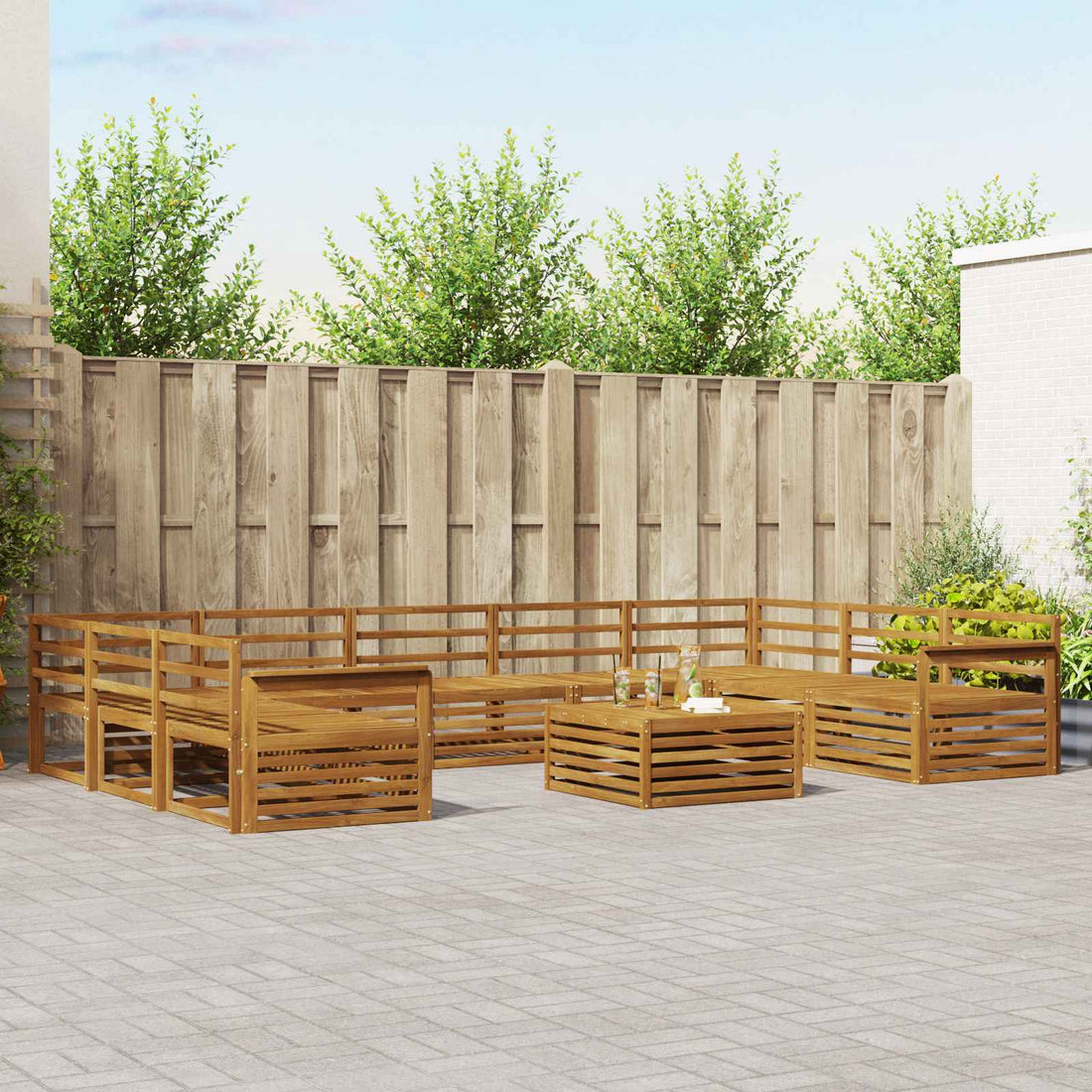 vidaXL Conjunto de sofás de exterior 10 uds. Natural