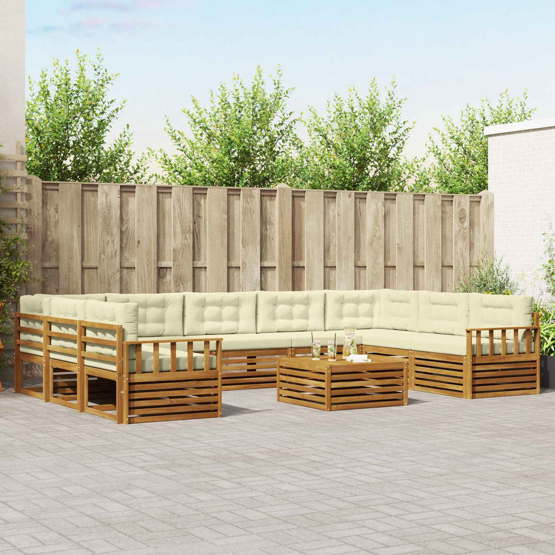 vidaXL Conjunto de sofás de exterior 10 uds. Natural y Crema