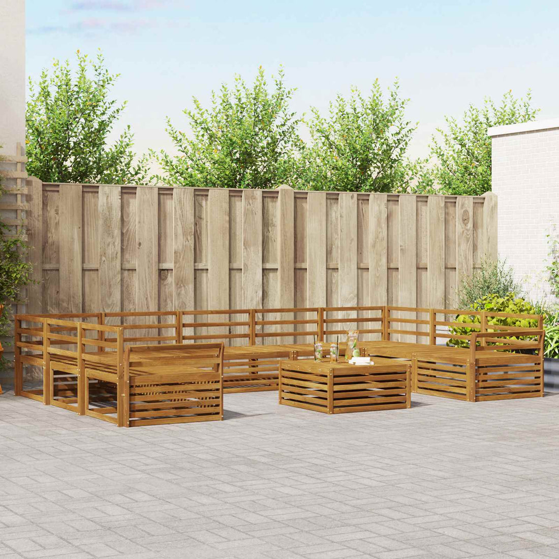 vidaXL Conjunto de sofás de exterior 10 uds. Natural