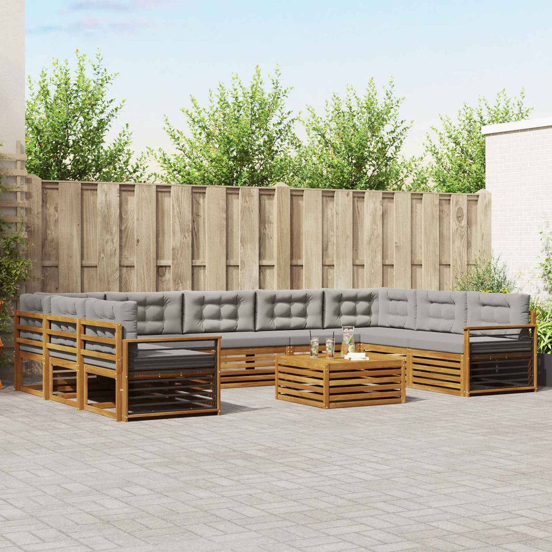 vidaXL Conjunto de sofás de exterior 10 uds. Gris Natural y Claro