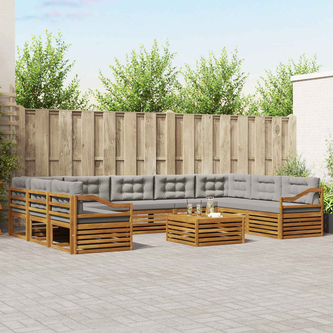 vidaXL Conjunto de sofás de exterior 10 uds. Gris Natural y Claro