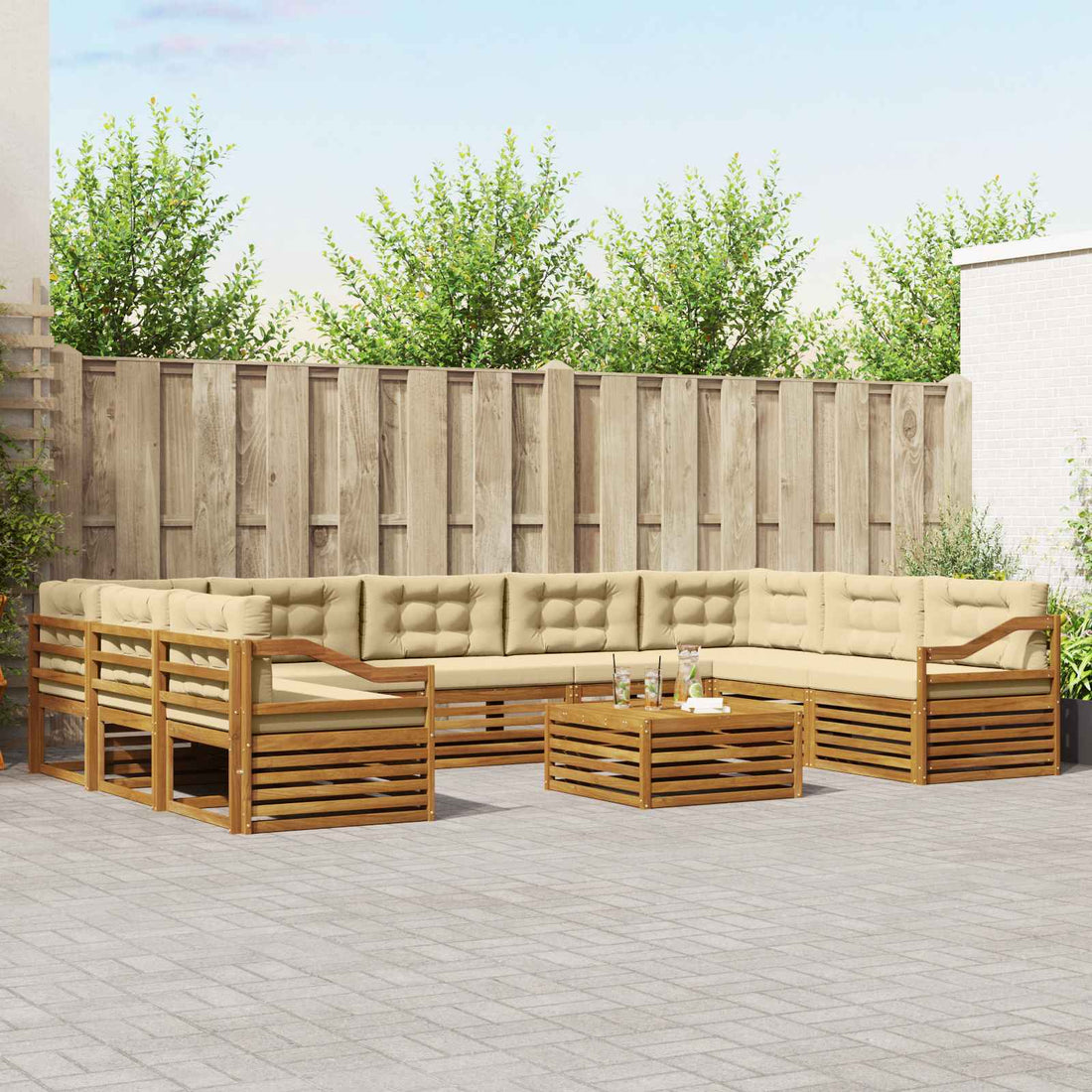 vidaXL Conjunto de sofás de exterior 10 uds. Natural y Beige