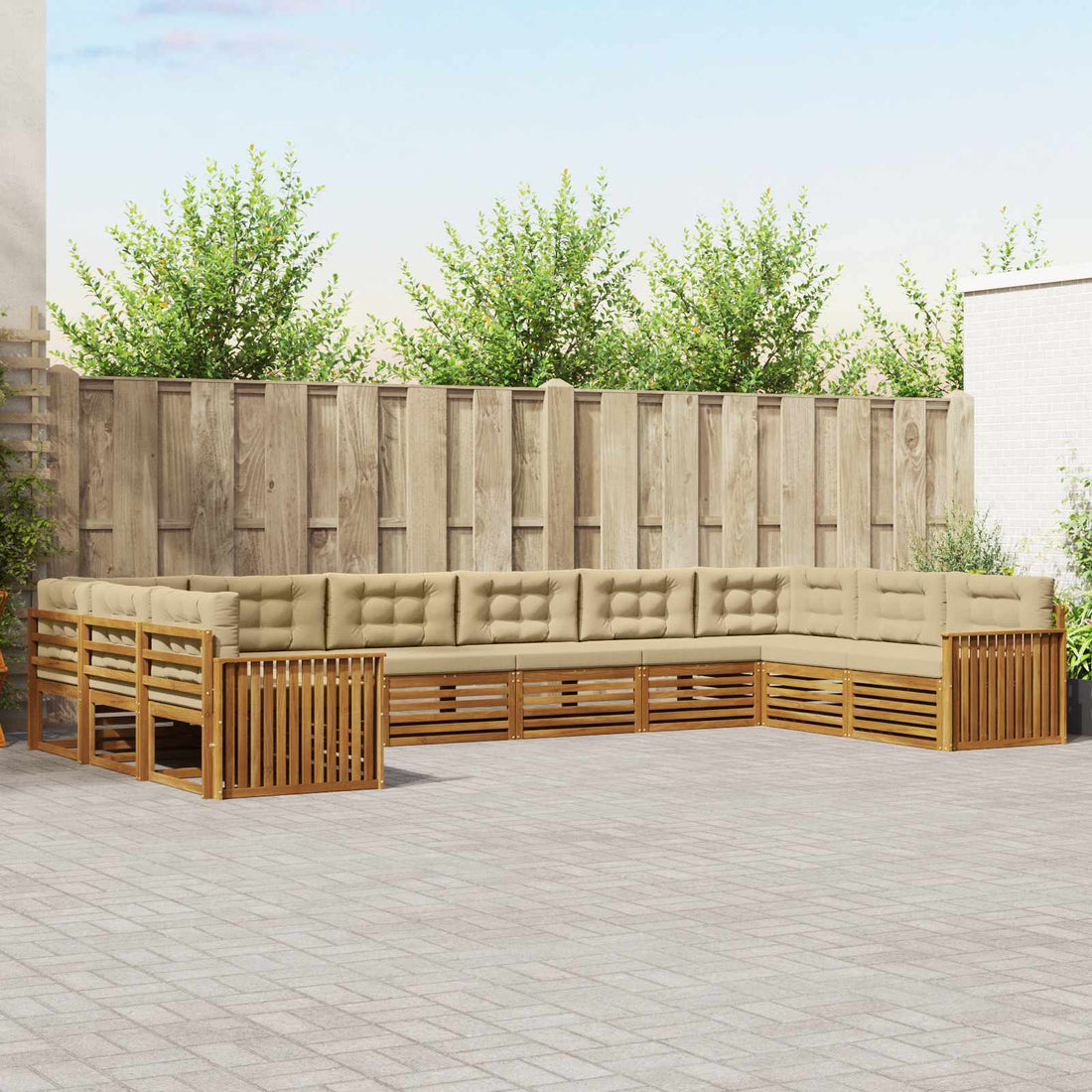 vidaXL Juegos de sofás 8 uds. Natural y Beige Madera de Acacia Sólida