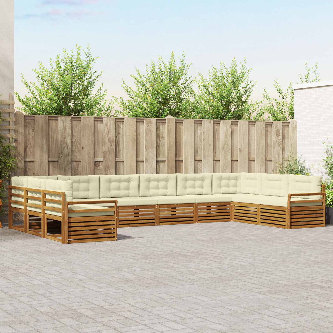 vidaXL Juegos de sofás 6 uds. Natural y Crema Madera de Acacia Sólida
