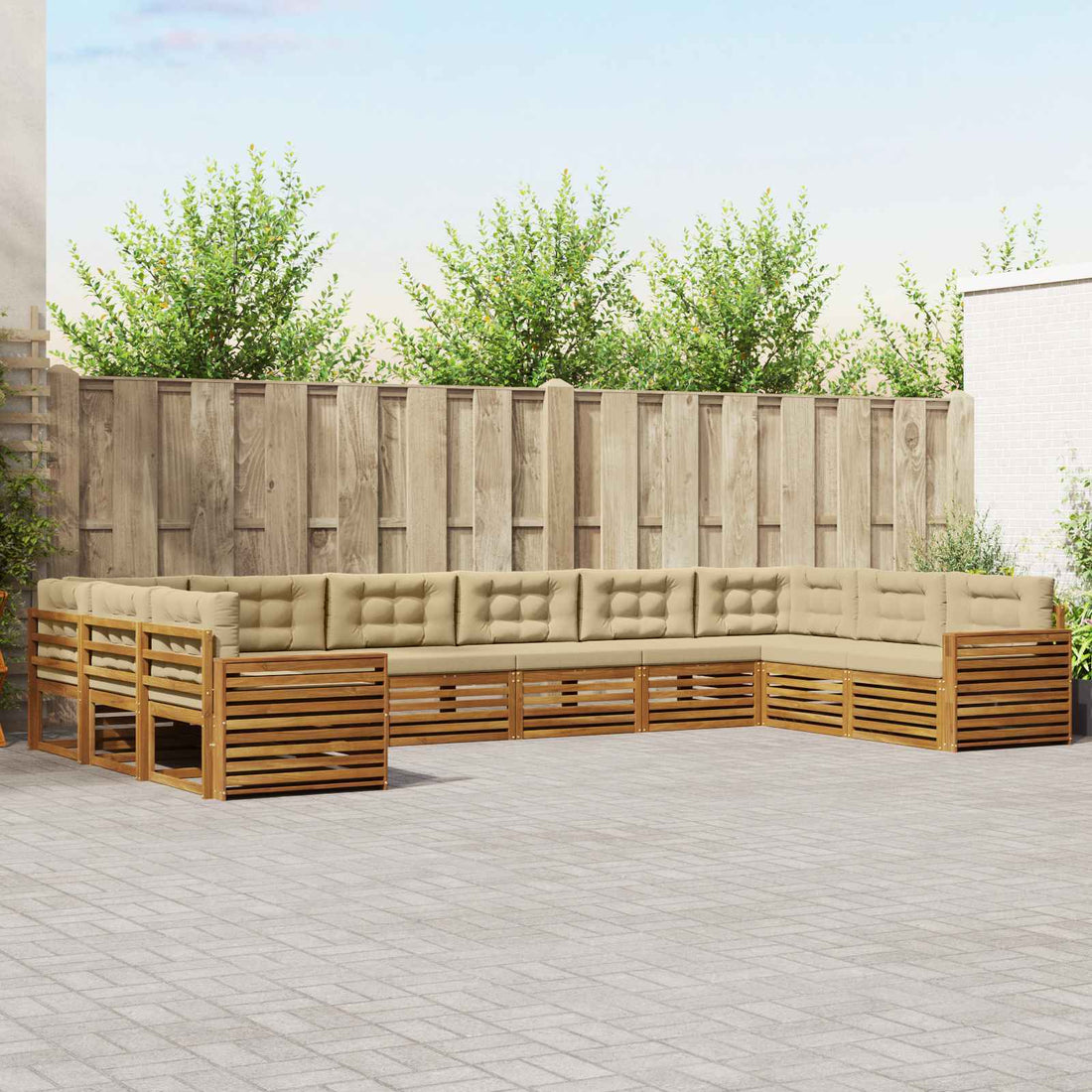 vidaXL Juegos de sofás 7 uds. Natural y Beige Madera de Acacia Sólida
