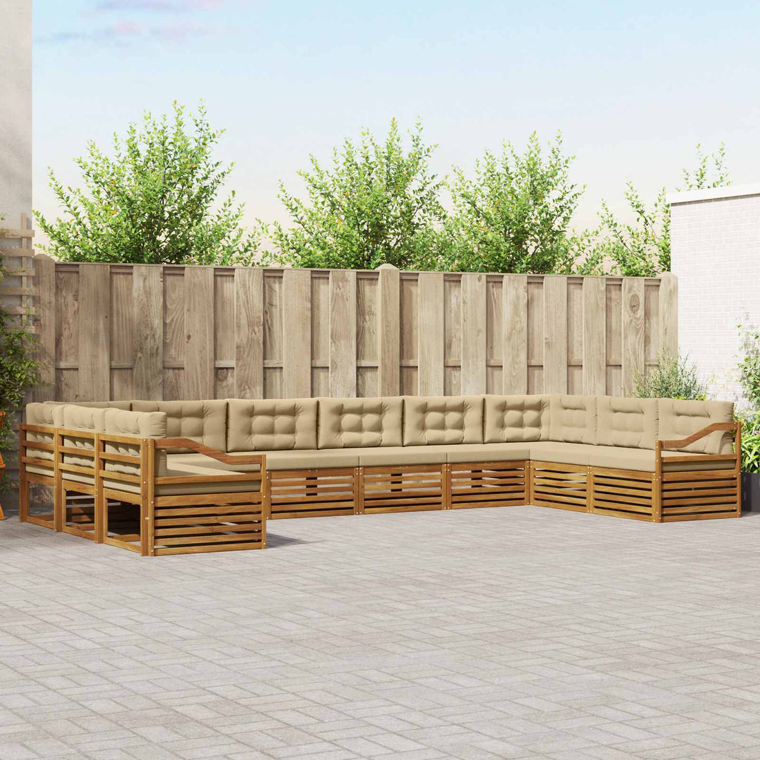 vidaXL Juegos de sofás 10 uds. Natural y Beige Madera de Acacia Sólida