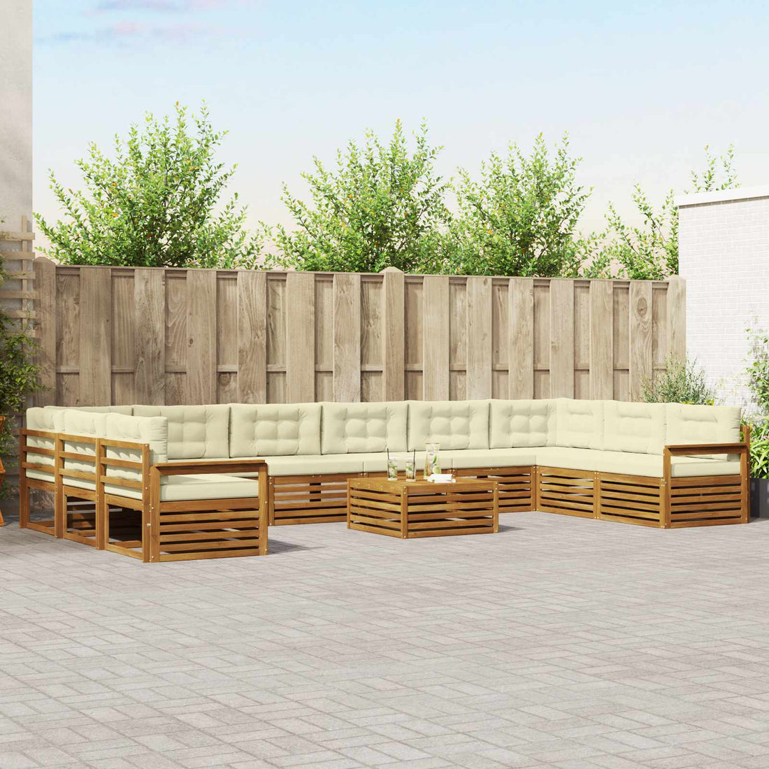 vidaXL Juegos de sofás 11 uds. Natural y Crema Madera de Acacia Sólida