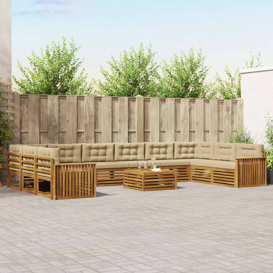 vidaXL Juegos de sofás 11 uds. Natural y Beige Madera de Acacia Sólida