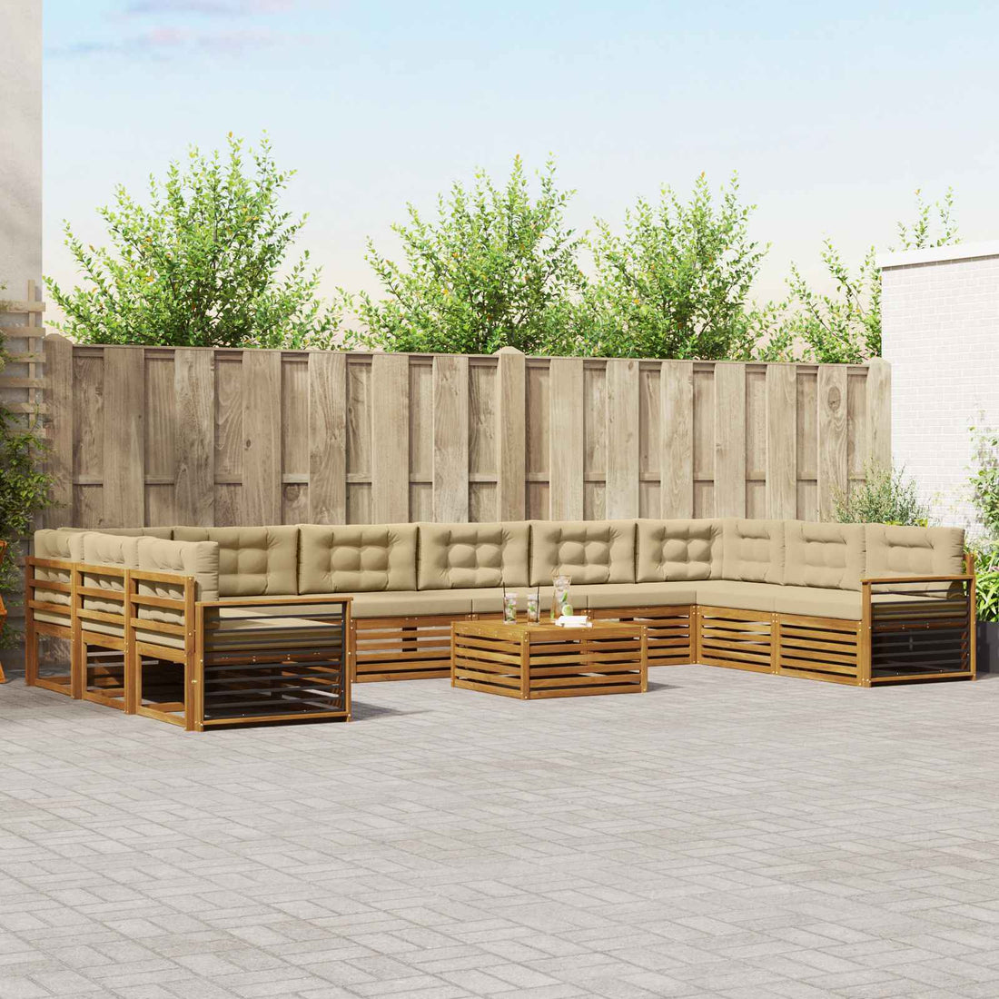 vidaXL Juegos de sofás 11 uds. Natural y Beige Madera de Acacia Sólida