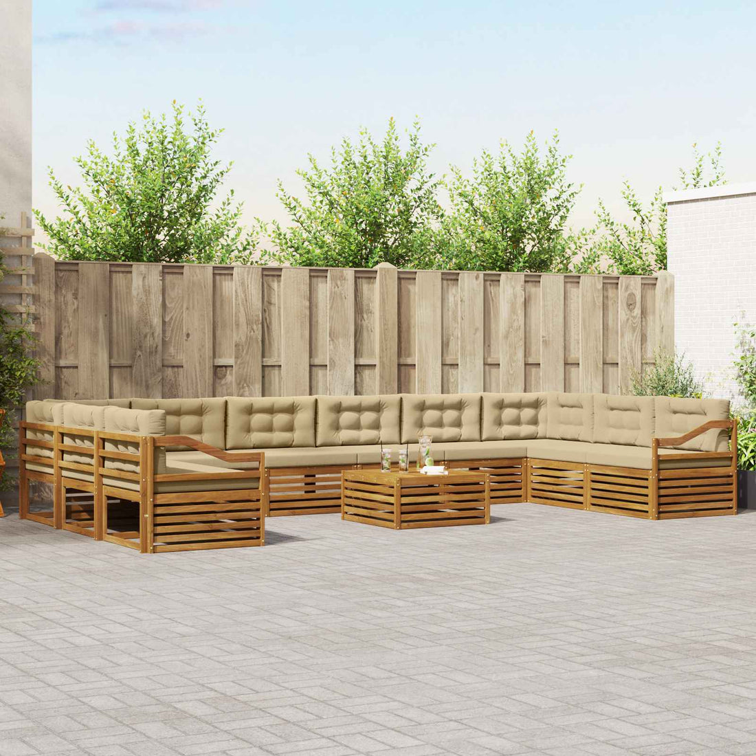 vidaXL Juegos de sofás 11 uds. Natural y Beige Madera de Acacia Sólida