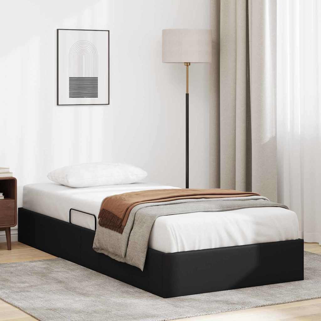 vidaXL Cama con almacenamiento Negro 100 x 190 cm Cuero sintético