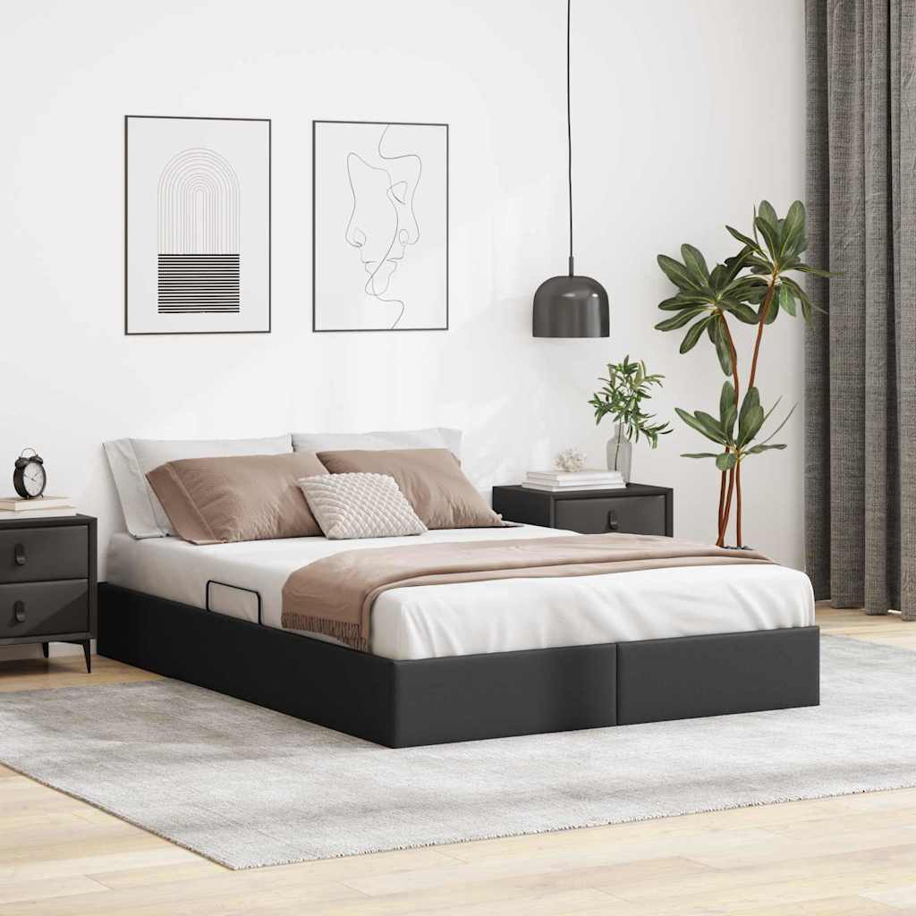 vidaXL Cama con almacenamiento Negro 153 x 203 cm Cuero sintético