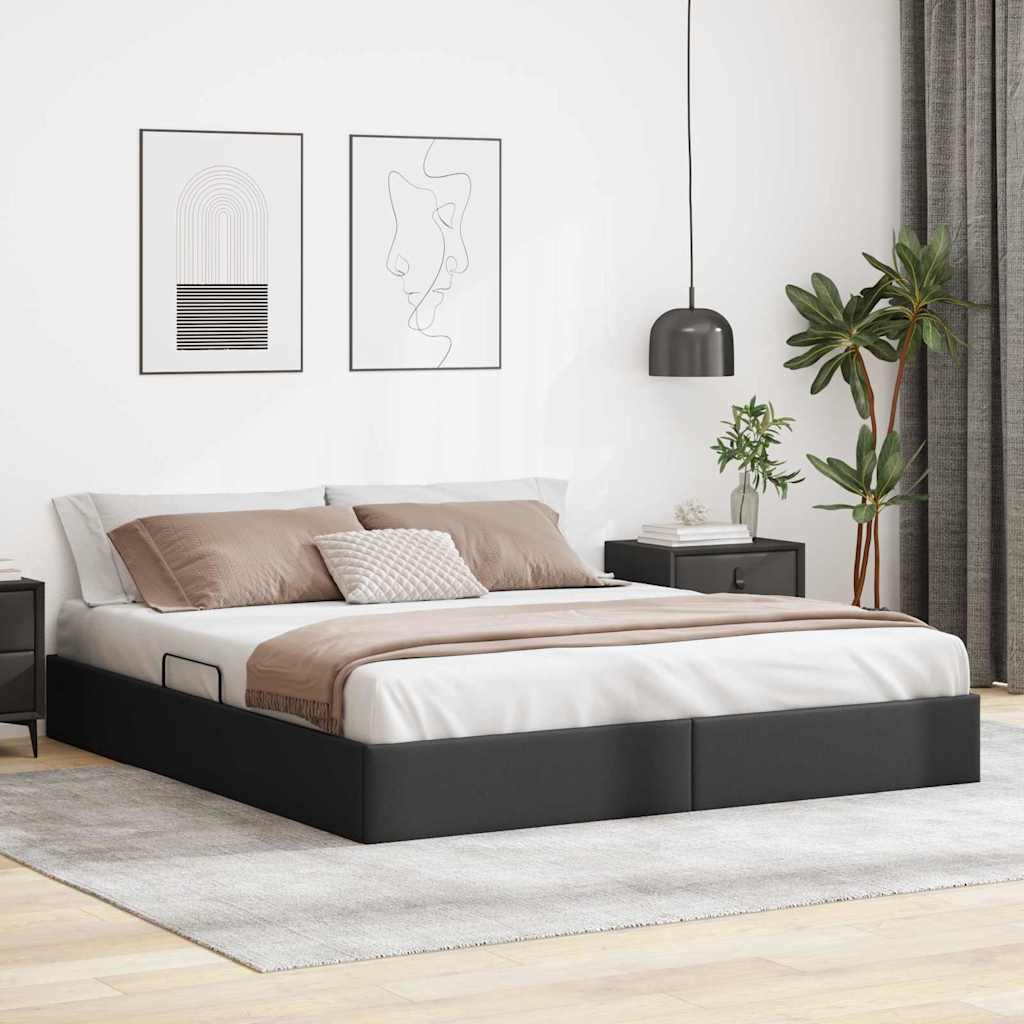 vidaXL Cama con almacenamiento Negro 193 x 203 cm Cuero sintético