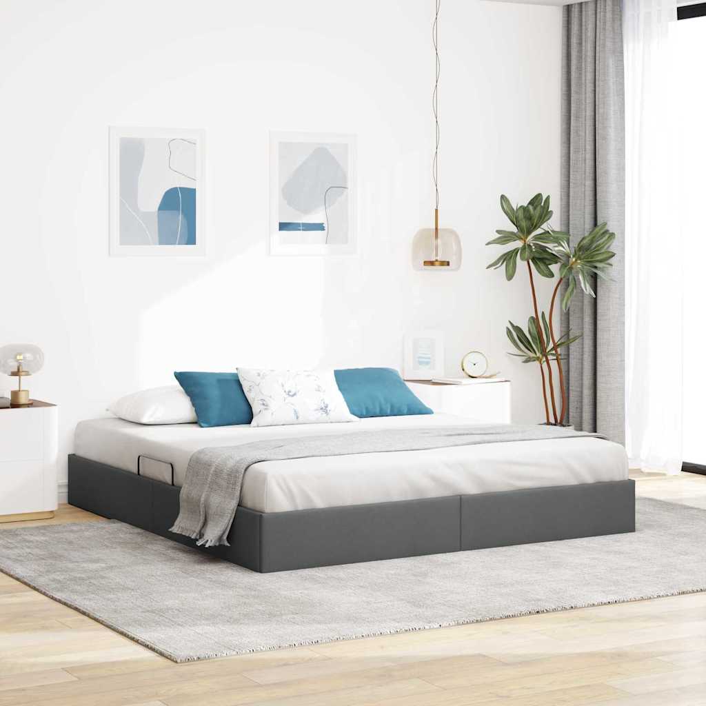 vidaXL Cama con almacenamiento Gris oscuro 193 x 203 cm Tela