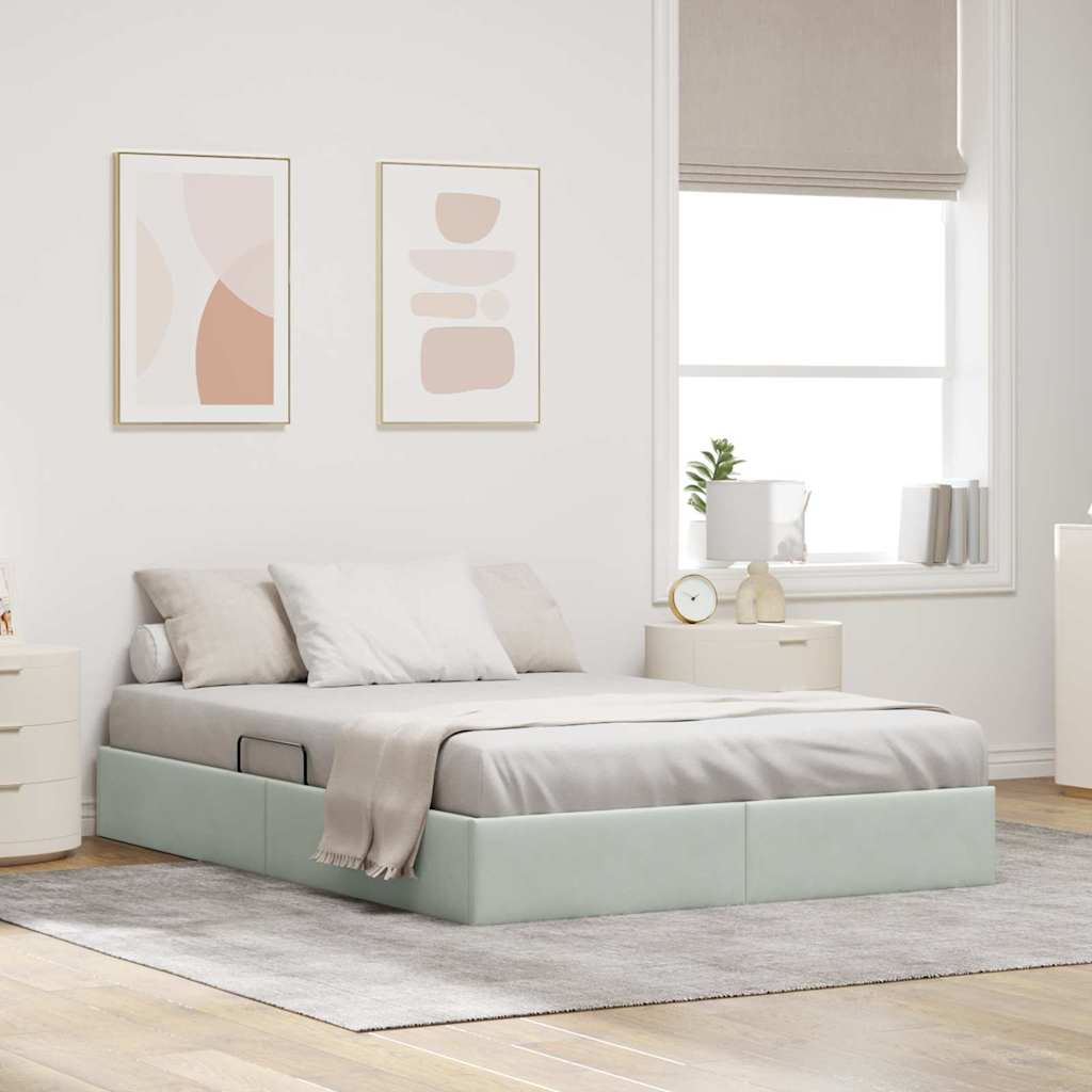 vidaXL Cama con almacenamiento Gris Claro 153 x 203 cm Terciopelo
