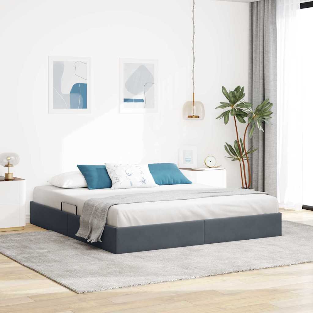 vidaXL Cama con almacenamiento Gris oscuro 193 x 203 cm Terciopelo