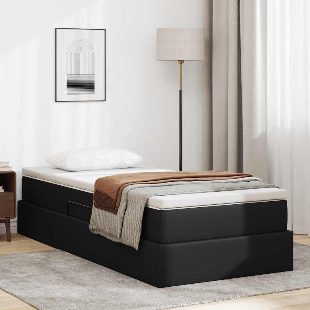 vidaXL Cama con almacenamiento y colchón con colchón Negro 90 x 190 cm