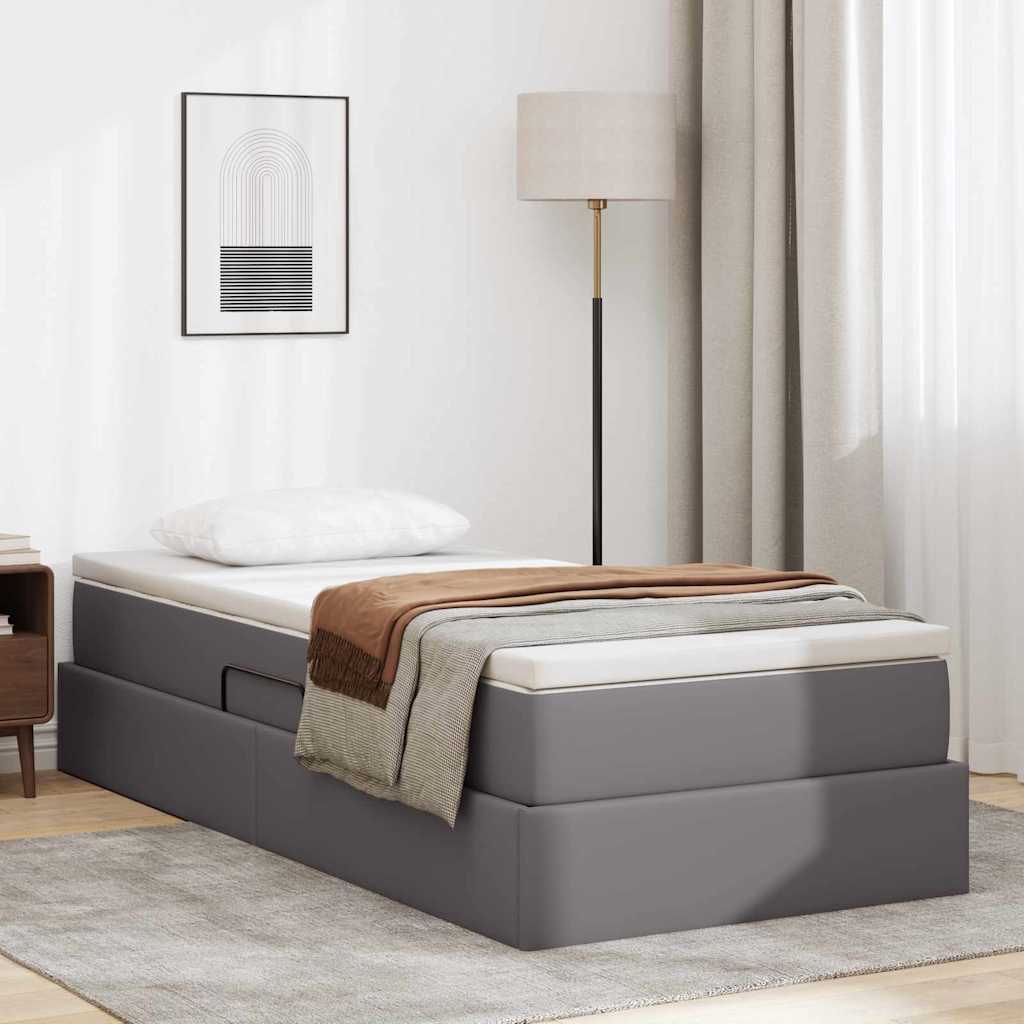 vidaXL Cama con almacenamiento y colchón con colchón Gris 90 x 200 cm