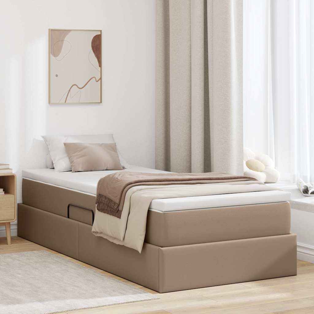 vidaXL Cama con almacenamiento y colchón Capuchino 90 x 200 cm