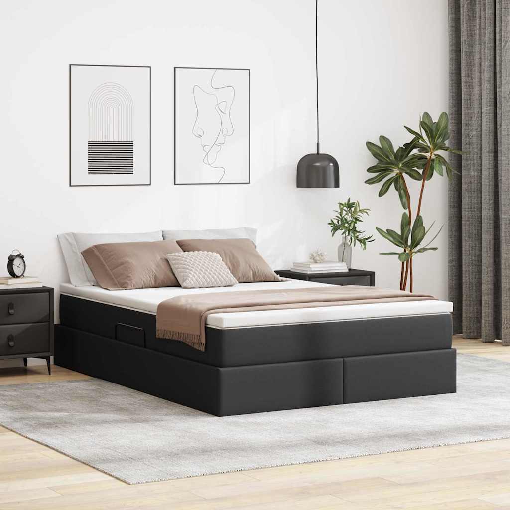 vidaXL Cama con almacenamiento y colchón Negro 140 x 190 cm