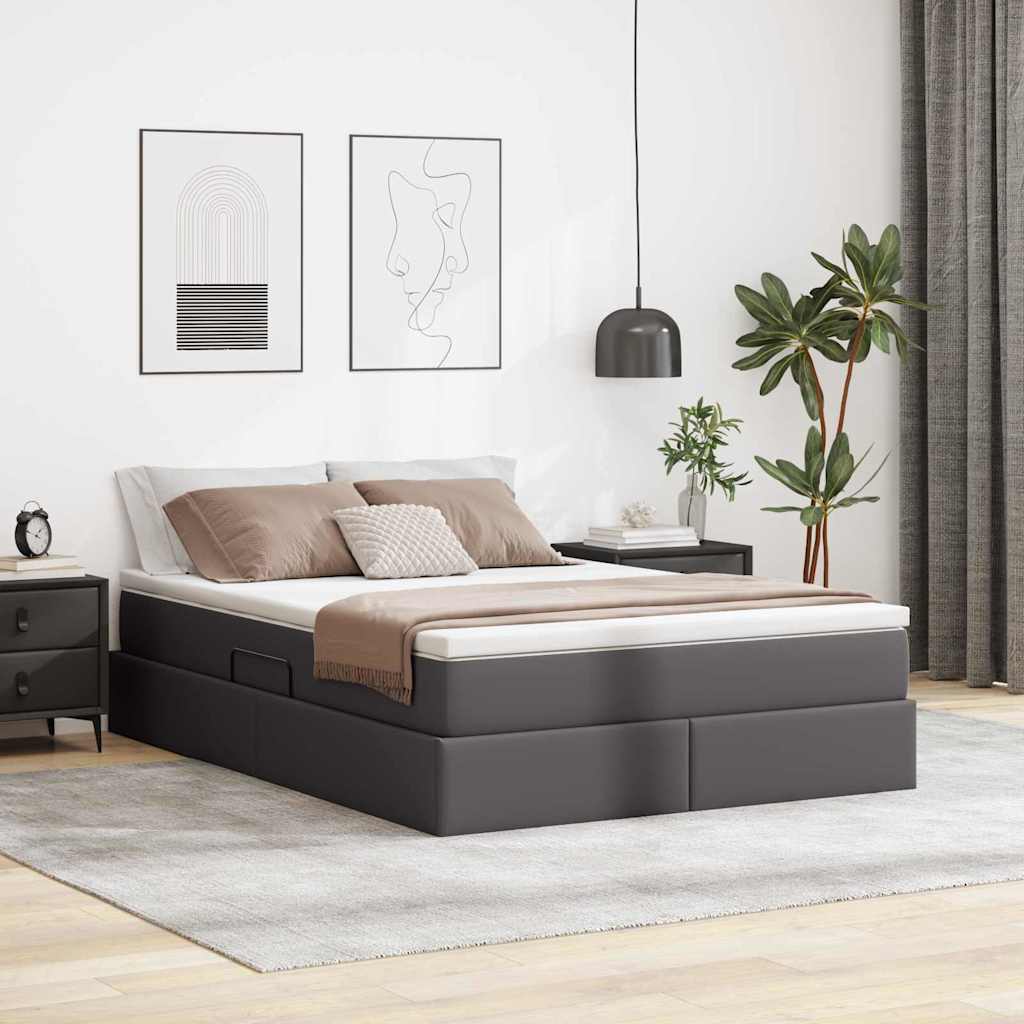 vidaXL Cama con almacenamiento y colchón con colchón Gris 140 x 190 cm
