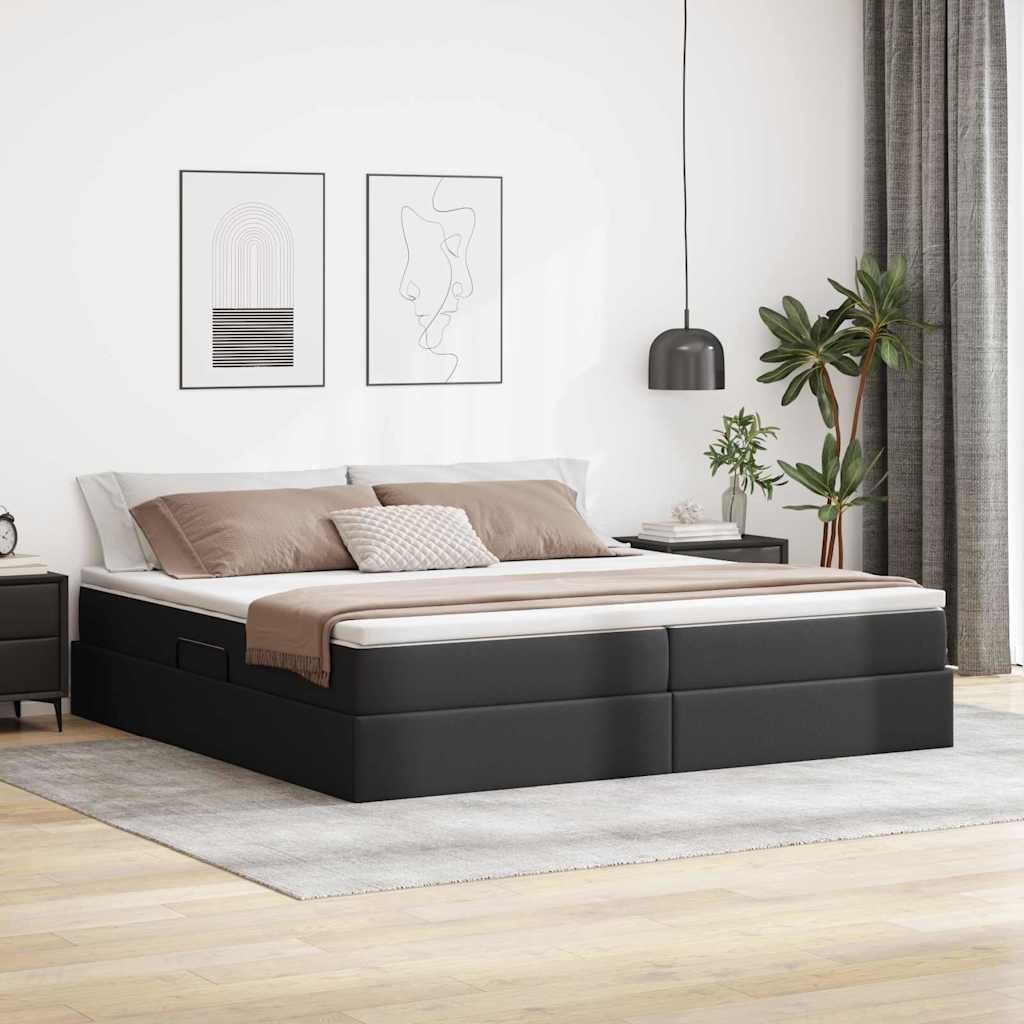 vidaXL Cama con almacenamiento y colchón Negro 200 x 200 cm