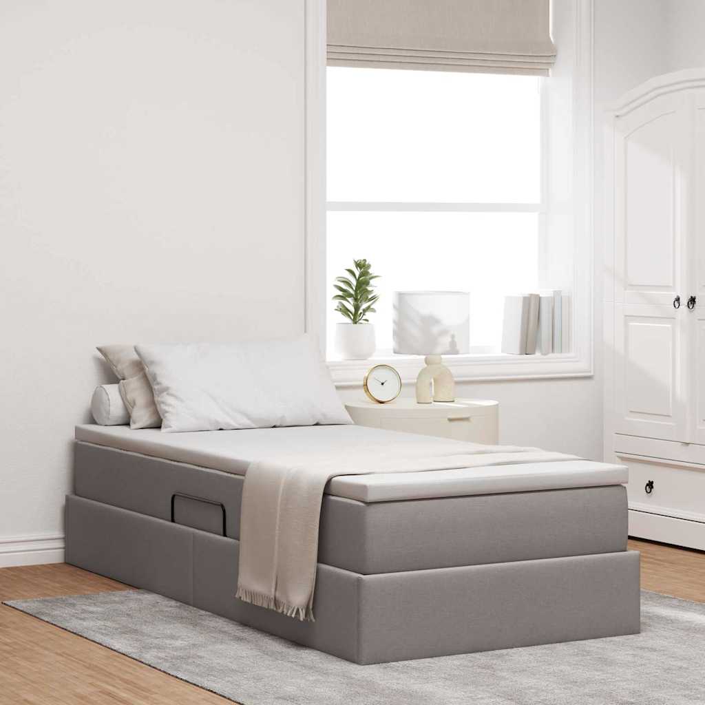 vidaXL Cama con almacenamiento y colchón Taupé 90 x 190 cm Poliéster