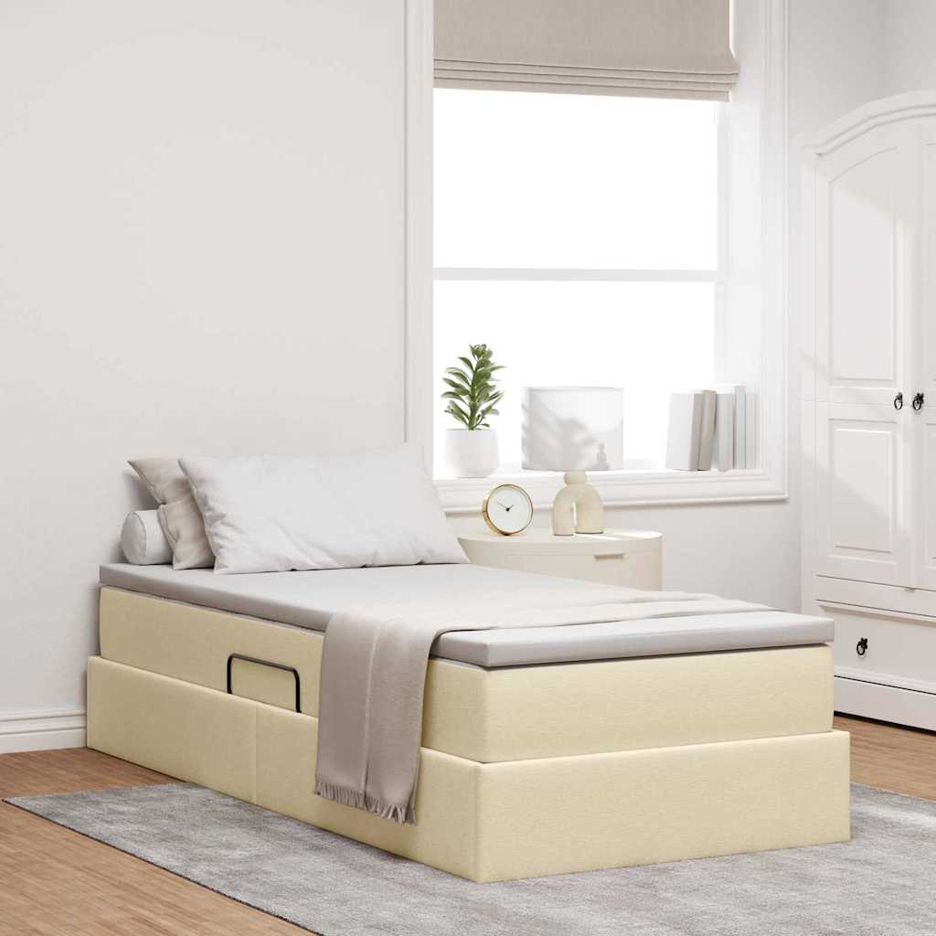 vidaXL Cama con almacenamiento y colchón Crema 90 x 190 cm Poliéster