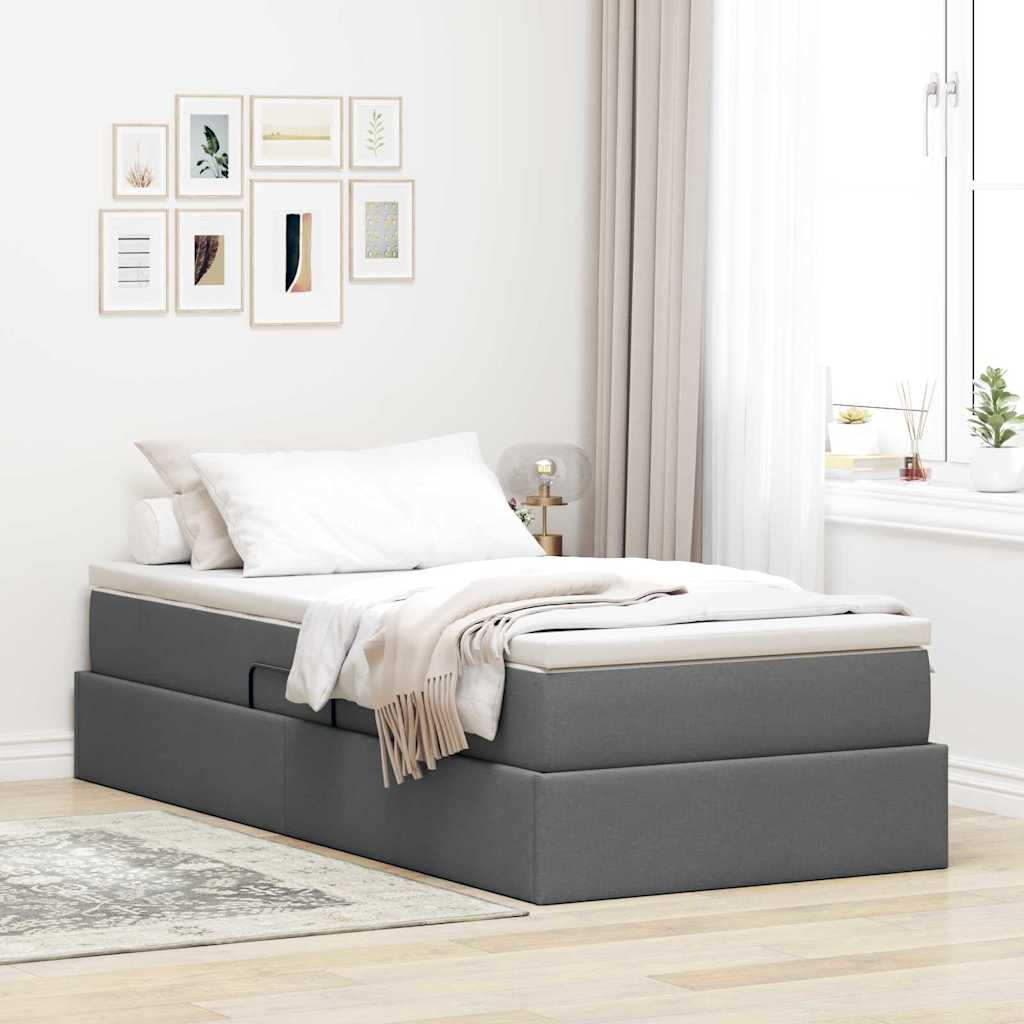 vidaXL Cama con almacenamiento y colchón Gris oscuro 100 x 200 cm