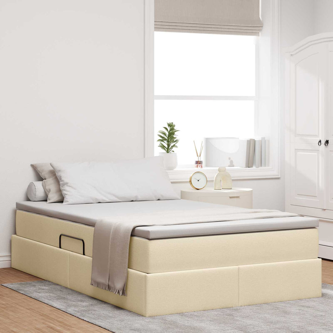 vidaXL Cama con almacenamiento y colchón Crema 120 x 190 cm Poliéster