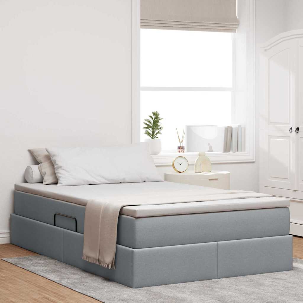 vidaXL Cama con almacenamiento y colchón Gris Claro 120 x 200 cm