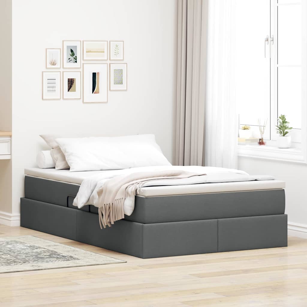 vidaXL Cama con almacenamiento y colchón Gris oscuro 120 x 200 cm