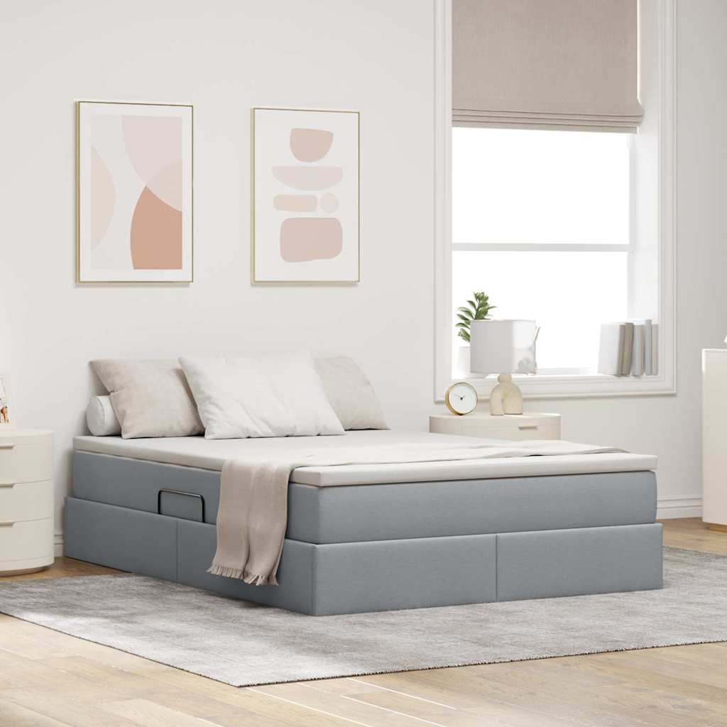 vidaXL Cama con almacenamiento y colchón Gris Claro 140 x 190 cm