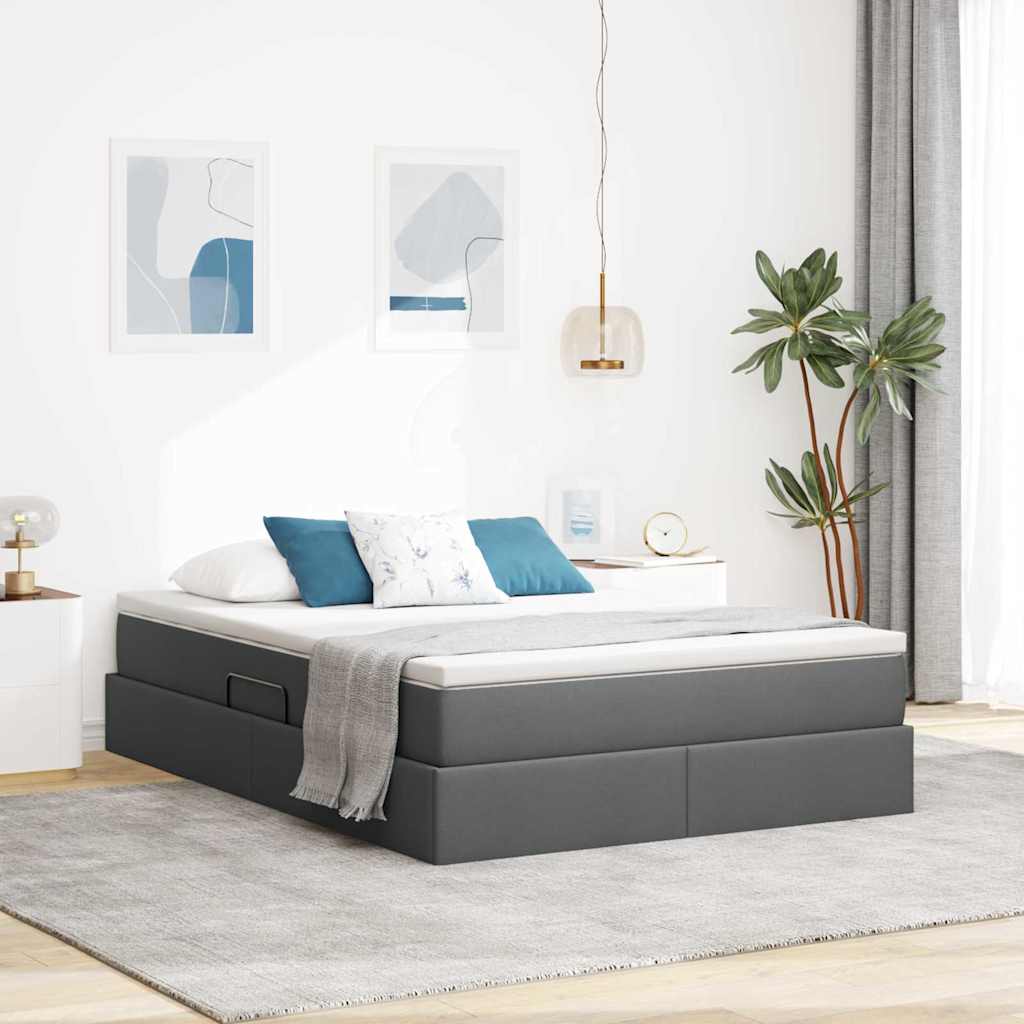 vidaXL Cama con almacenamiento y colchón Gris oscuro 140 x 200 cm